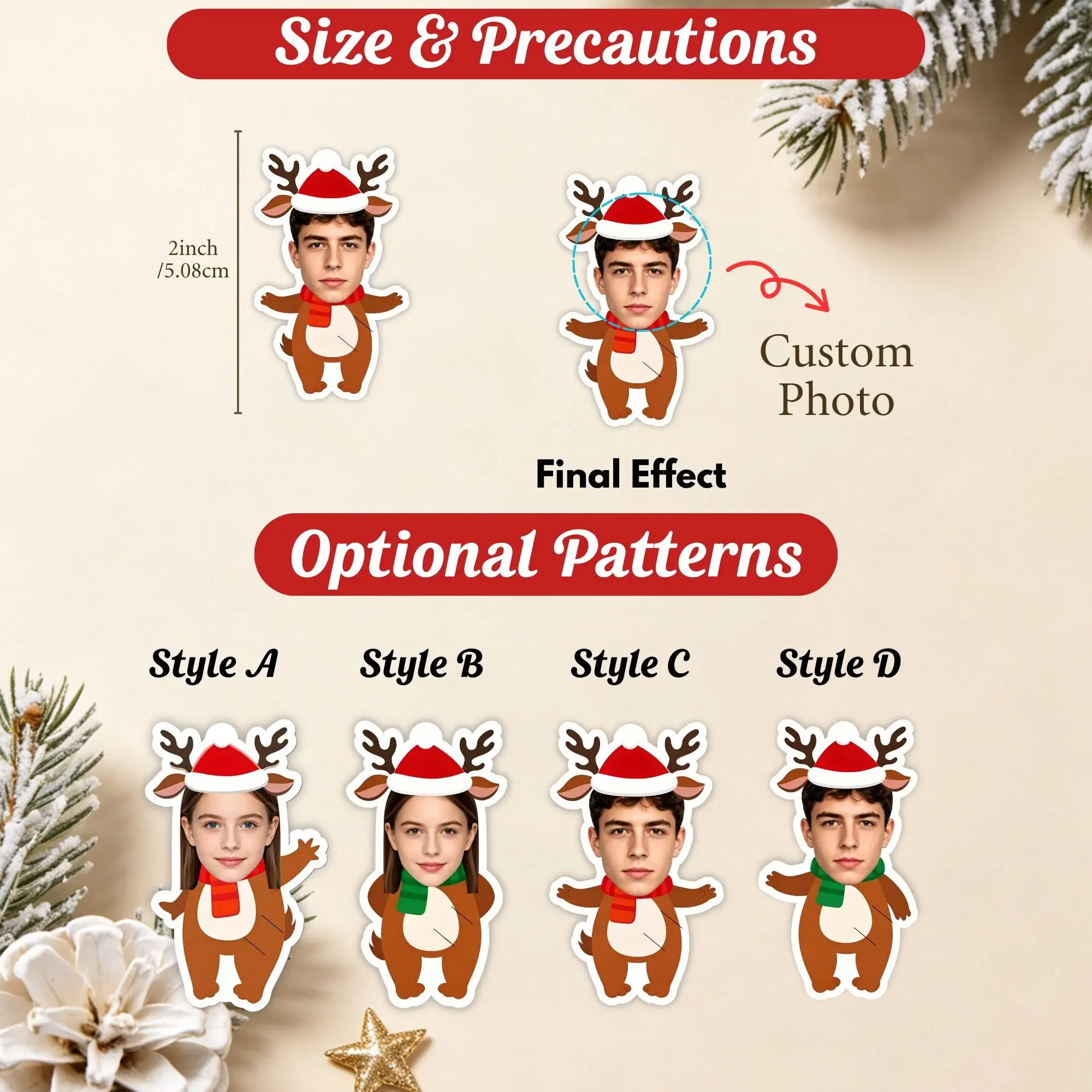 Customizable face-themed candy decorations featuring a reindeer design; suitable for decorating birthday parties, Christmas