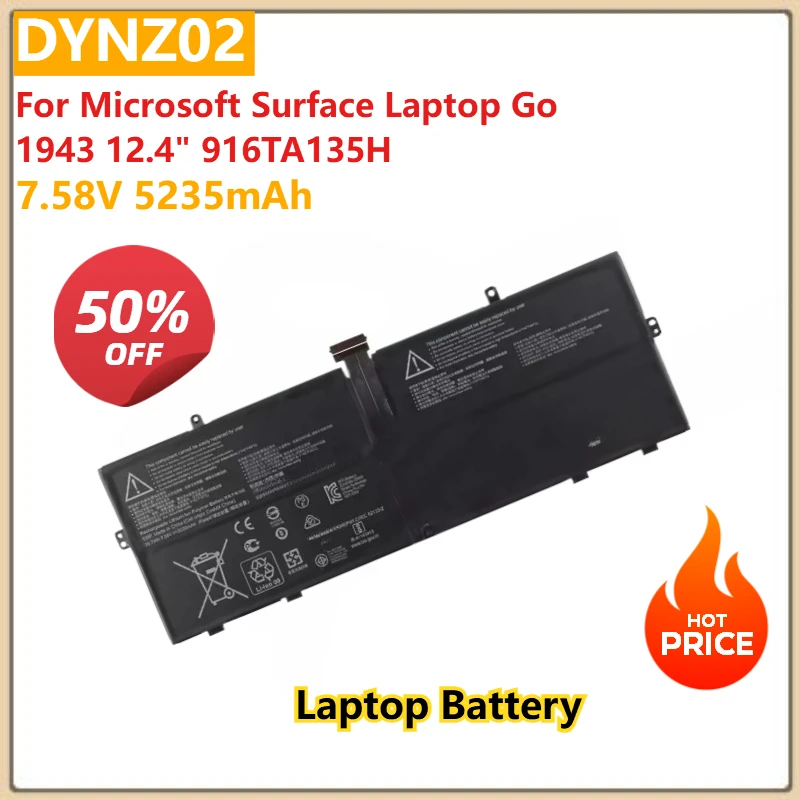 

Replacement Laptop Battery 7.58V 5235mAh DYNZ02 916TA135H For Microsoft Surface Laptop Go 1943 12.4"