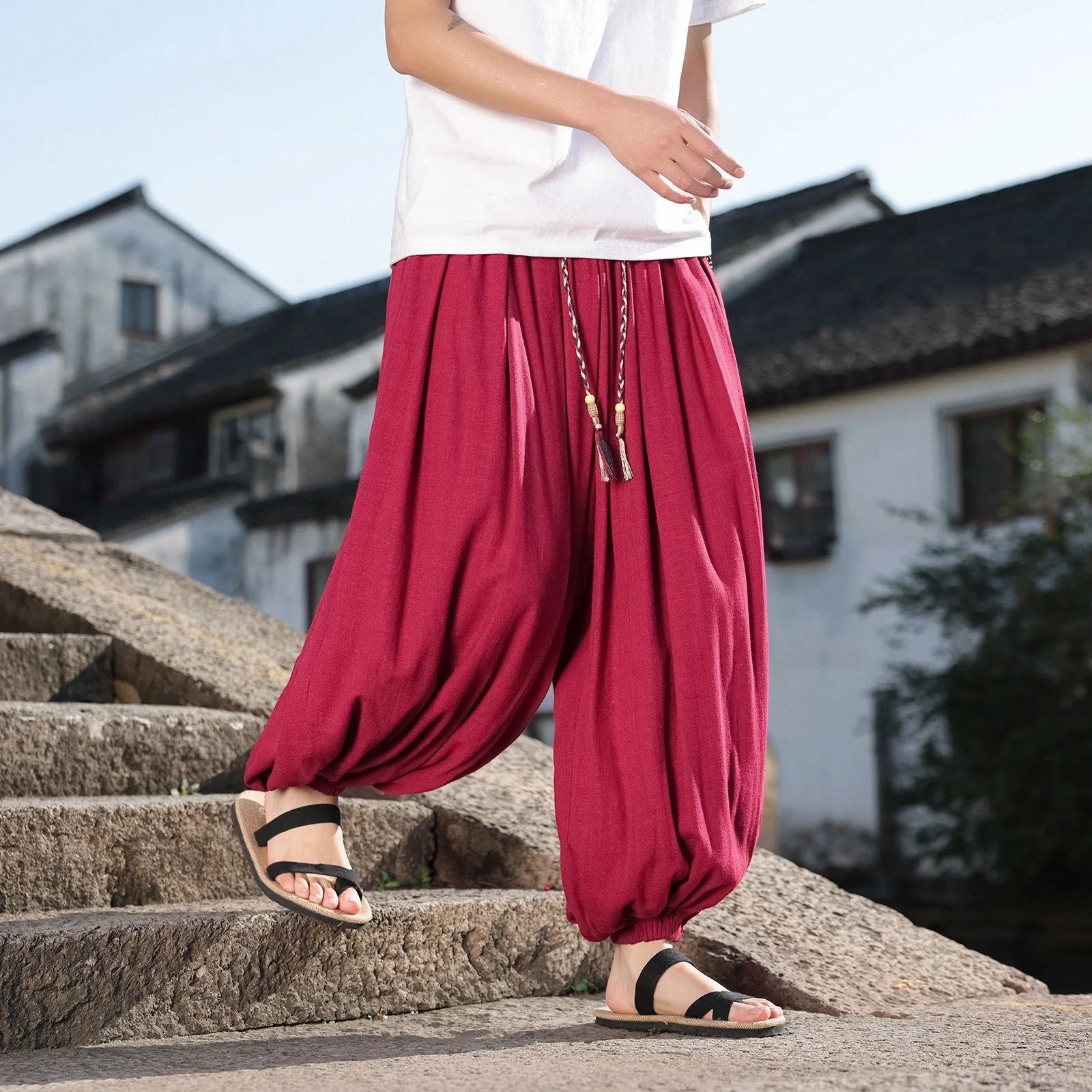 Male Summer Thin Linen Bloomers Pants Men Trendy Chic Ins Daily High Street Pantalons Senior Cozy Leisure Casual Sport Trousers