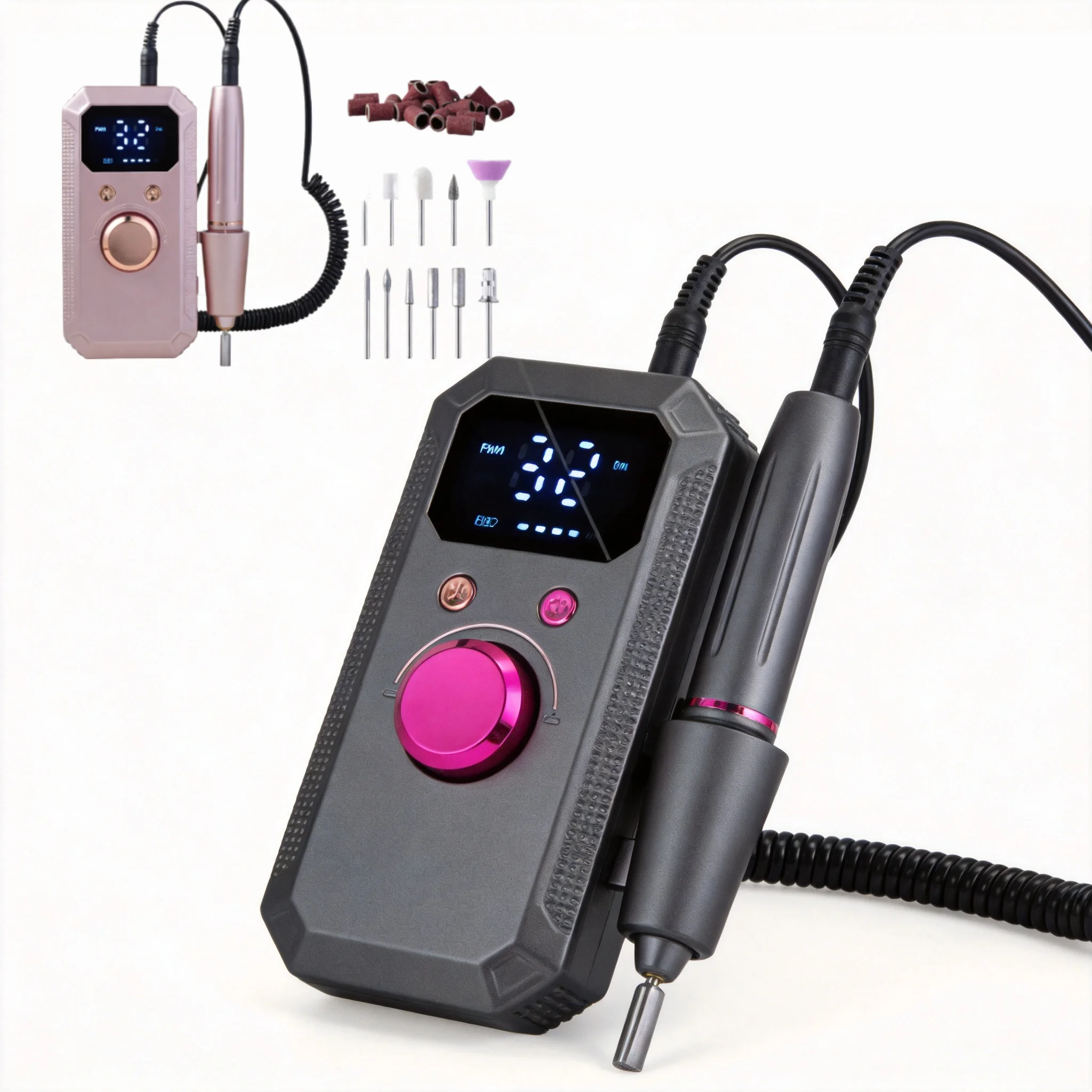 Professional Electric Nail Drill forGel Nails Polish 32 Speed Reversible Rotation with Digital Display Portable Rechargeable