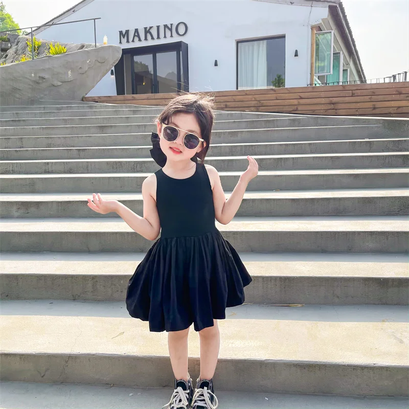 Kids Baby Vintage Elegant Balck Backless Criss Cross Dress For Girls Princess Cute Design Toddler Backless-Dress Clothing 1-7 Y