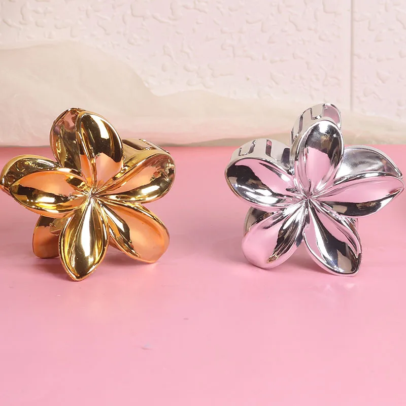 Fashion Metal Gold Silver Color Flower Hair Claw for Women Large Hair Crab Clamps Ponytail Shark Clip Headdress Hair Accessories