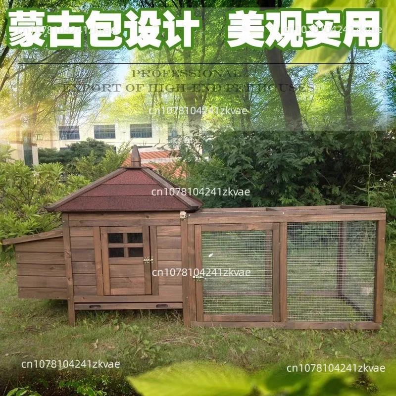 Wooden Chicken House Large Rabbit Hutch Poultry Cage Hen Pen Backyard with Double Run, Nesting Box