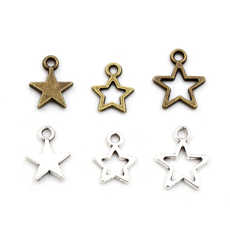 100pcs Small Star Charms Pendant Bronze Antique Silver Color Zinc Alloy DIY Jewelry Making Accessories for Bracelet Necklace