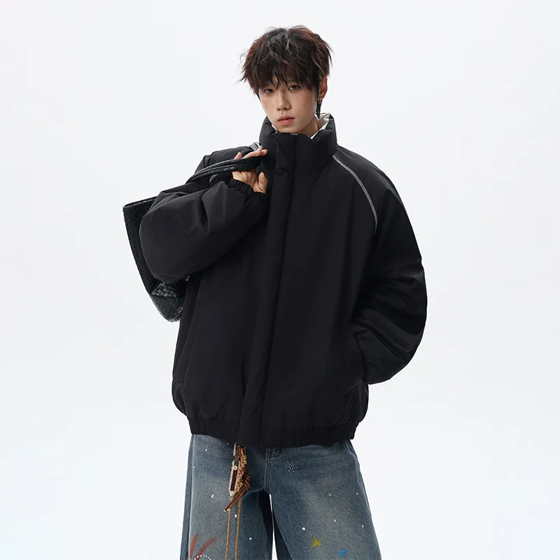 Winter New Fashion Men Stand Collar Long Sleeve Zipper Casual Simple Loose Fit Parkas Male American European Style Top Clothes