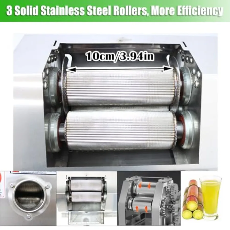 عصارة قصب السكر اليدوية من الفولاذ المقاوم للصدأ 3 أسطوانة مستخرج العصير التجاري 2.4 بوصة مدخل 330 رطل ساعة مخرج آلة ضغط قصب السكر #5