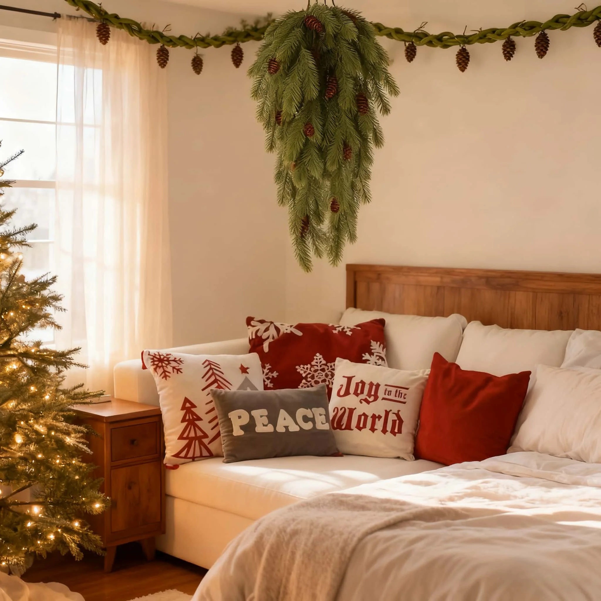 قطعتان من زينة دمعة الأرز الاصطناعية لعيد الميلاد، دمعة صنوبر نورفولك الثلجية الصناعية - عيد الميلاد - ديكور موسمي