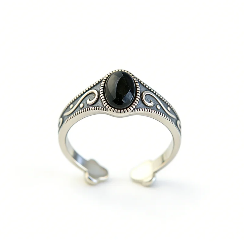 Authentic 925 Sterling Silver Lady Retro Style Charm Ring Inlaid Natural Black Agate Resizable Opening  Rings Jewelry Gift