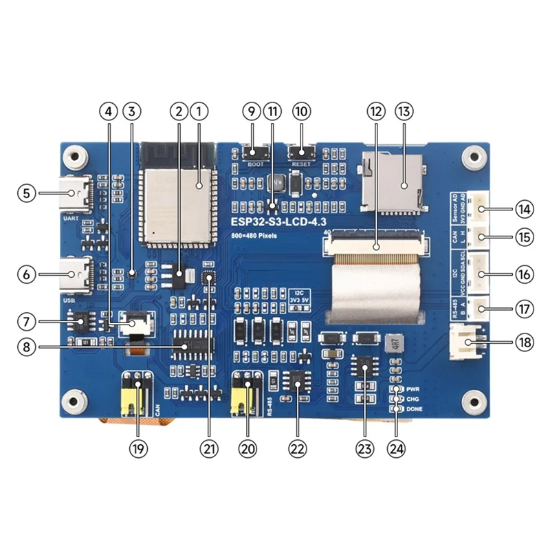 ESP32-S3 Placa de desarrollo de pantalla táctil capacitiva de 4,3 pulgadas procesador de doble núcleo 240Mhz Wifi Bluetooth antena integrada