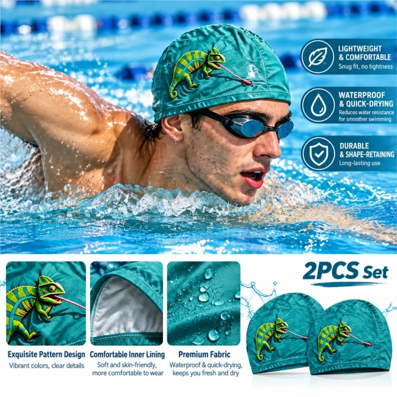 Adult Swim Caps 2 Pack, Flexible Swimming Hat for Daily Swimming Practice, Assorted Designs