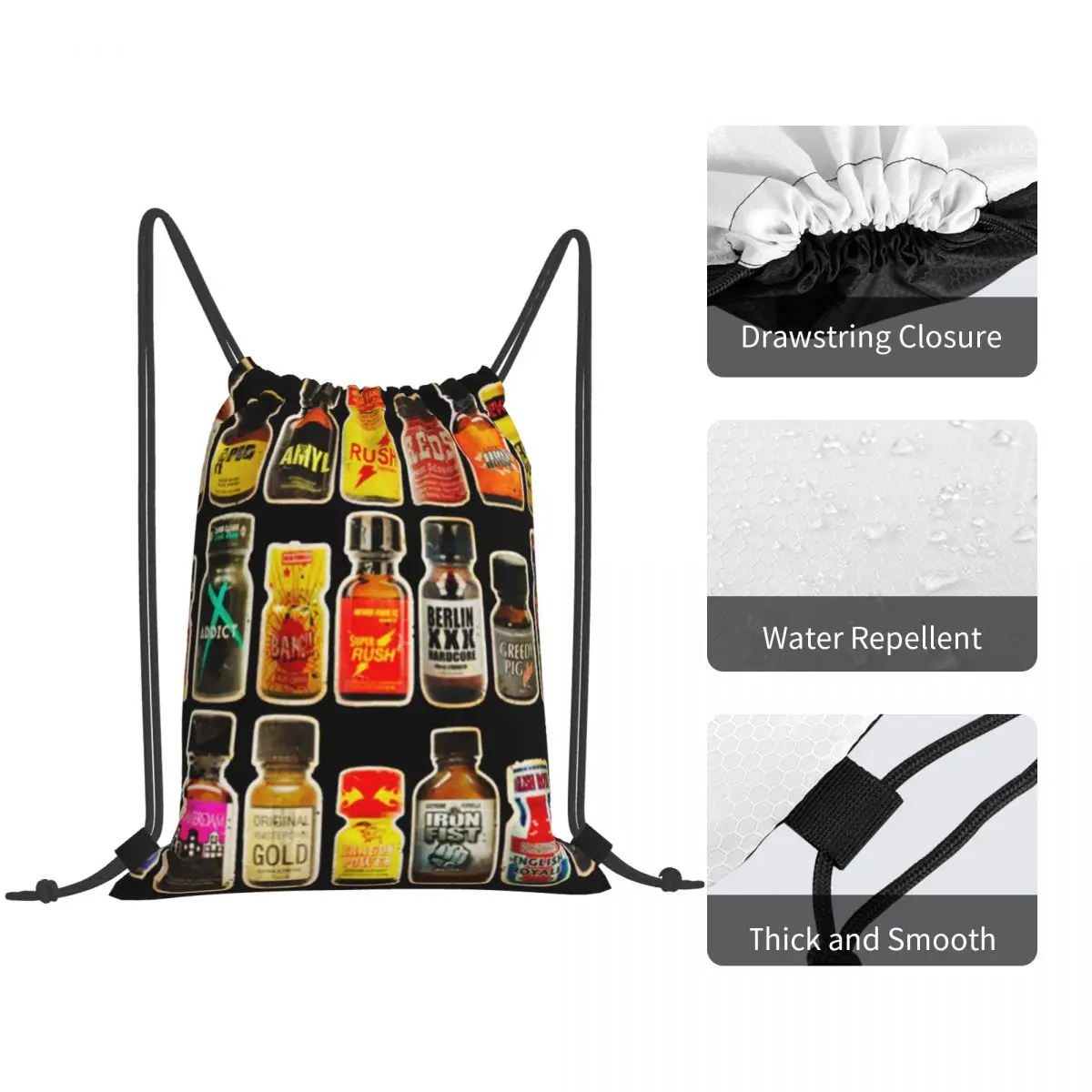 Poppers Bottles Gay Rush Jungle Juice Amyl Inhaler Backpacks Multi-function Drawstring Bags Sports Bag Book Bags for Man