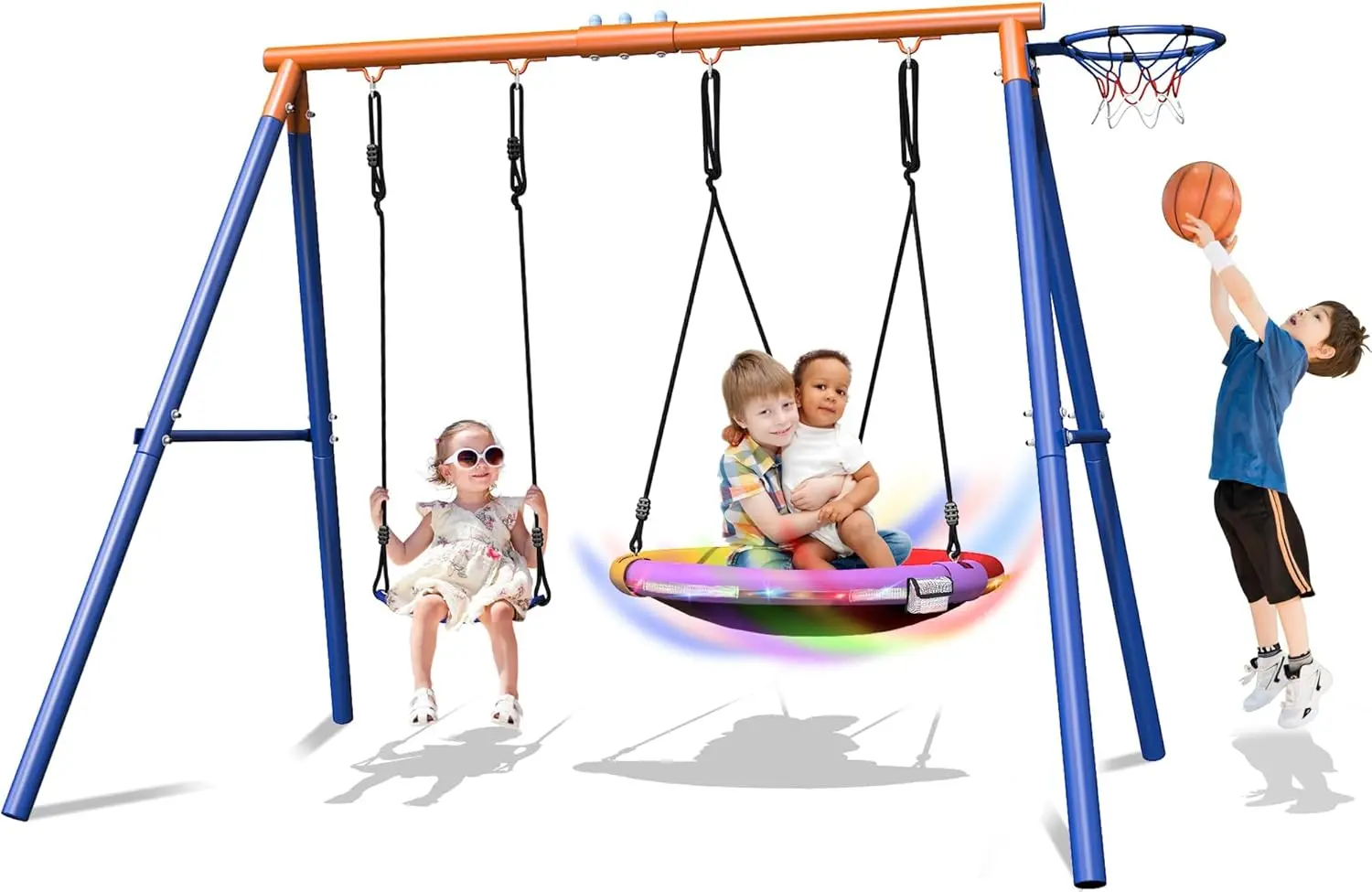Ensemble de jeu extérieur 4 en 1 avec balançoire à disque volant, support et toboggan pour jardin, équipement de terrain de jeu robuste de 440 lb pour enfants et T