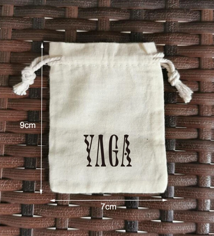 200 Pieces Customised Logo 7*9cm Natural Cotton Bags Drawstring Gift Pouches Screen Printed With Black Logo
