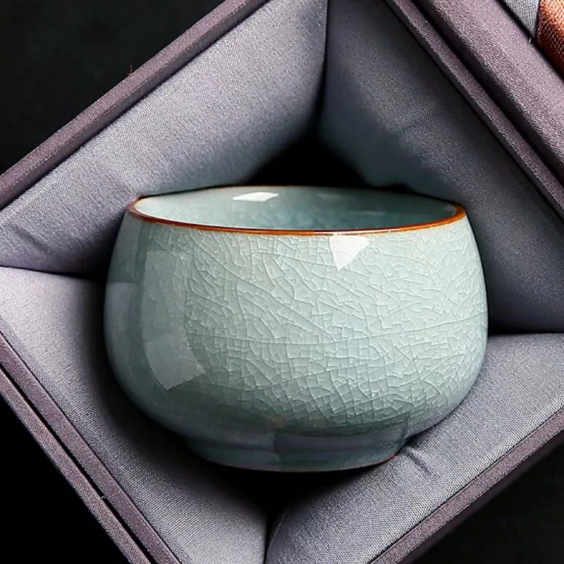 Ru Kiln Crackle Single Teacup Natural Ice Crack Glaze Kungfu Tasting Chalice Premium Household Sipping Mug Elegant Handcrafted