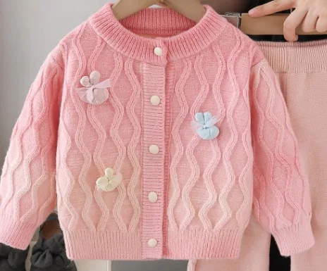 Children's jumper coat 2025 autumn new little girl gradient colour trousers two-piece girls jumper set 2 pieces combo suit