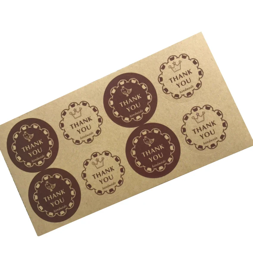 80pcs/lot 'Thank you' Round Kraft Paper Adhesive Decorative Sticker Retro DIY Sealing Package Label For Baking Products