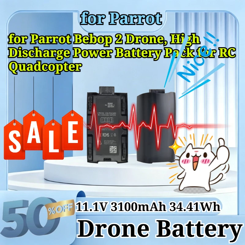 New 11.1V 3100mAh 34.41Wh Replacement LiPo Battery for Parrot Bebop 2 Drone High Discharge Power Battery Pack for RC Quadcopter