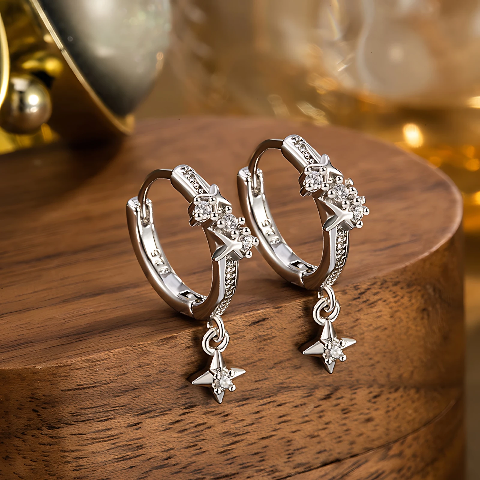 925 Sterling Silver Vintage Earrings For Women Trendy Simple Round Star Zircon Earring Jewelry Prevent Allergy Party Accessories