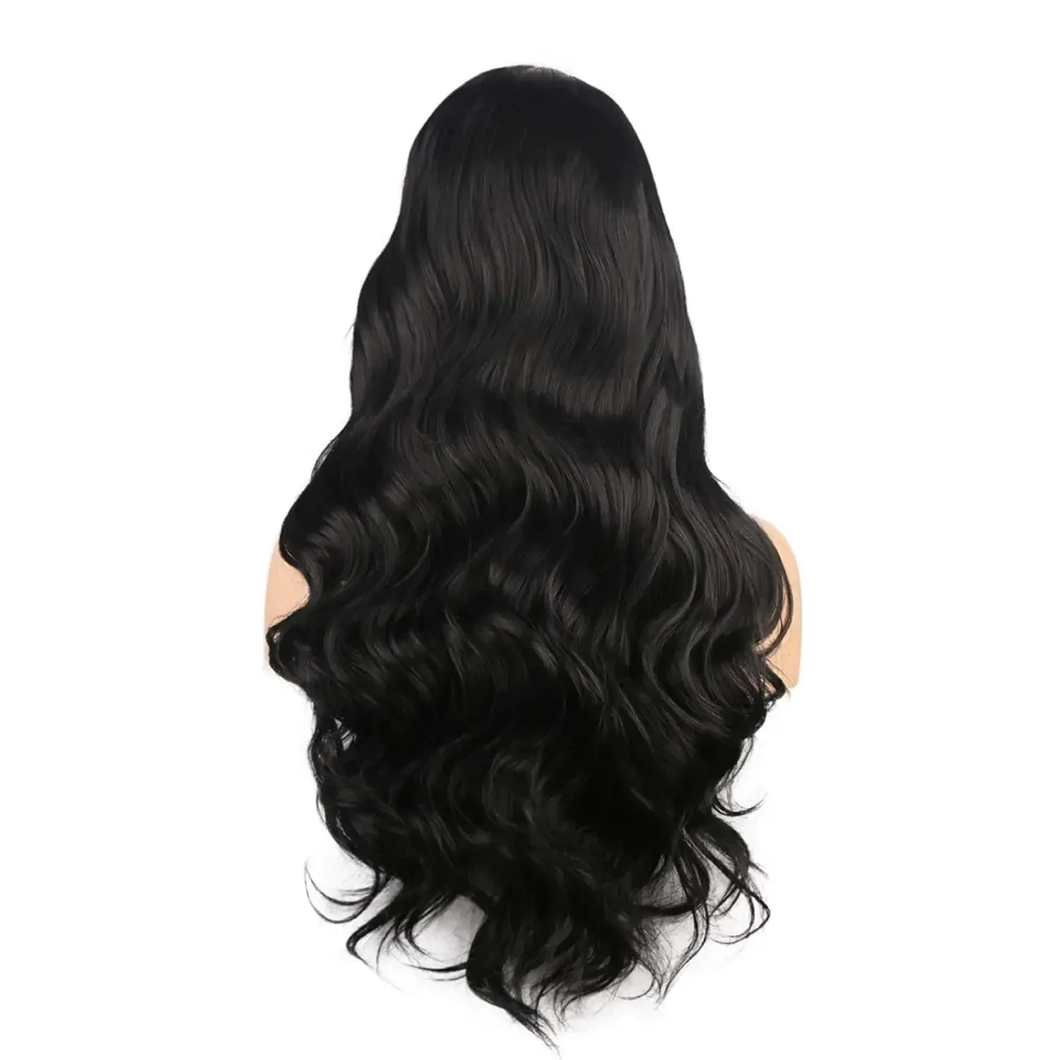 Perruque Lace Front Synthétique Longue et Ondulée Noire pour Femme, Cheveux Sans Colle, Fibre de Degré de Chaleur, Cosplay Party et 03/Wear