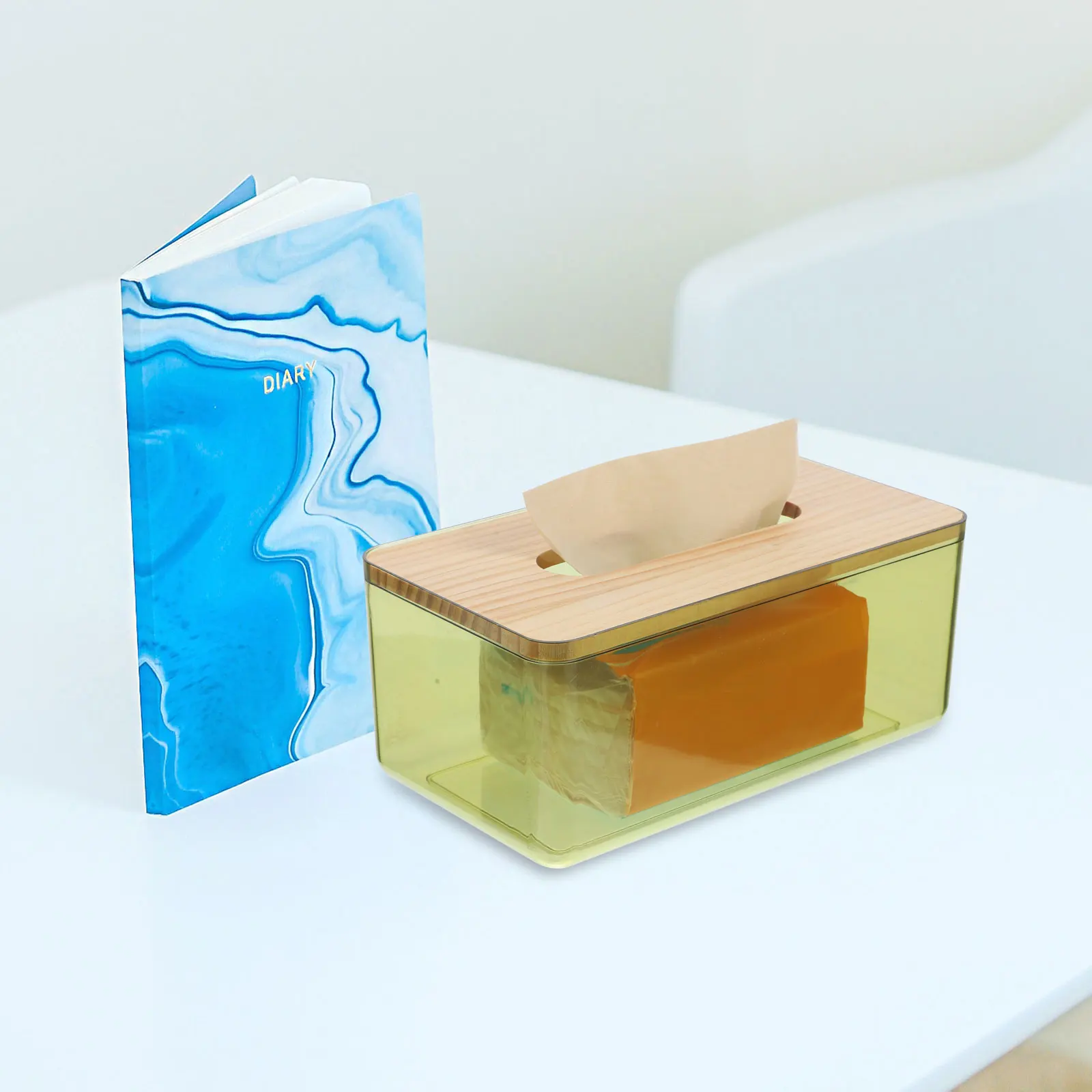 

Tissue Box Holder Green Rectangular Transparent Container Bamboo Lid Storage Dispenser Home Decor Bathroom Bedroom Napkin