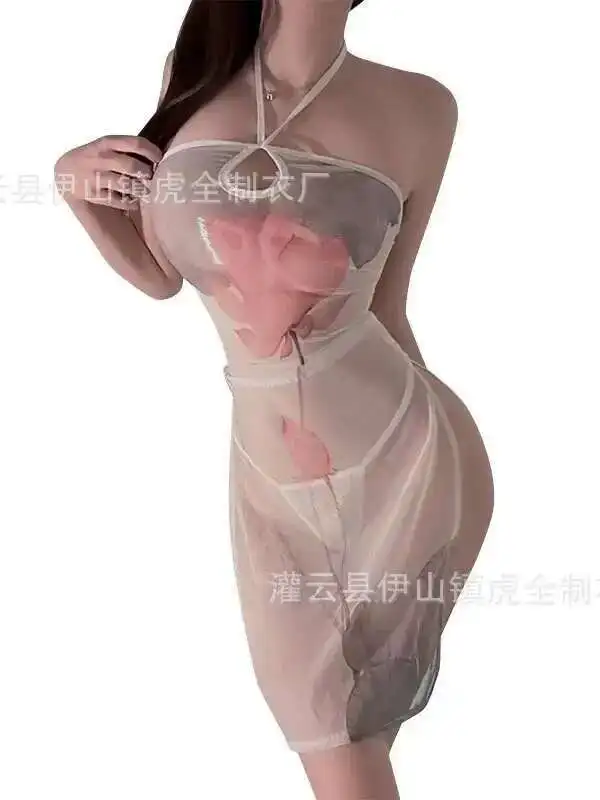 Kwiat lotosu chińskie letnie eleganckie sukienki wiązane na szyi ubrania damskie siateczkowa koronkowa sukienka urocza wygodna uwaga ognista śliczna słodka VDSD