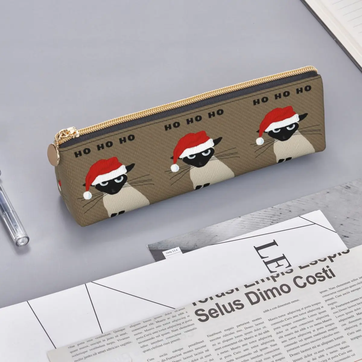 Siamese Santa Humorous Christmas Holiday Kitty Cat Pencil Case Boys Girls Pen Box Pencil Bag Stationery Supplies Pen Holder Bag