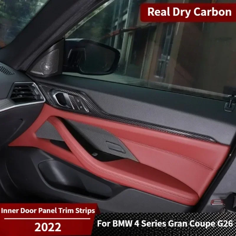 

For BMW 4 Series Gran Coupe G26 Real Dry Carbon Fiber Inner Door Panel Cover Trim Strips Car Interior Modification Accessories