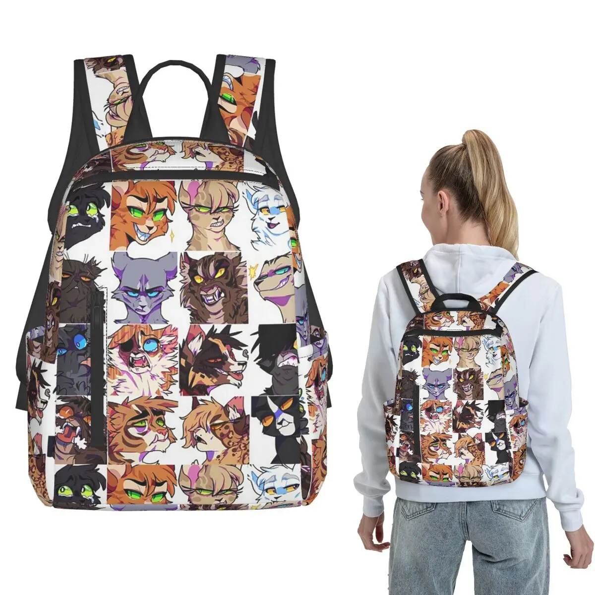 Warrior Cute Cats Lovers (2) Backpack Large Capacity Boys Girls BookBag School Bag Shoulder Bags for Men Women