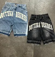 2000s Bottega Desires Pieces Skateboard Denim Shorts Letter Cartoon Patchwork Loose Jeans Wide Leg Pants Harajuku Rock Pants Men