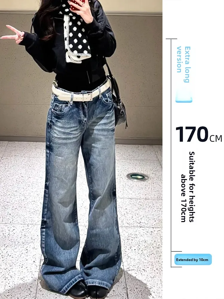 

American Sle Extended 75 Version Flared Denim Jeans Women's High Waist Low Rise Loose Fit Floor Length Pants