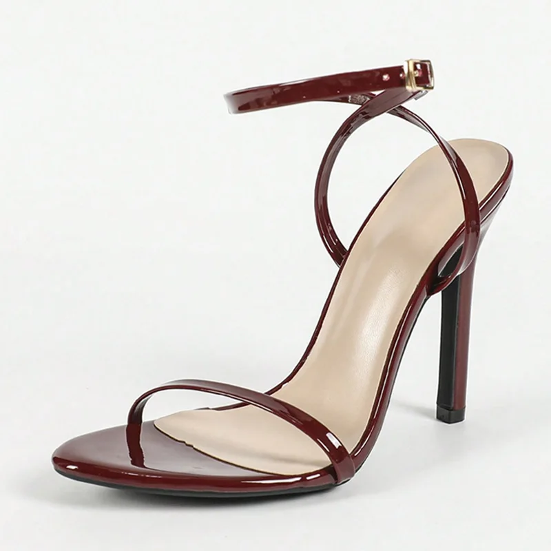 Liyke Wine Red Ankle Strap Designer Sandals 2026 Summer Fashion Open Toe Thin High Heels Wedding Banquet Shoes Women Sandalias