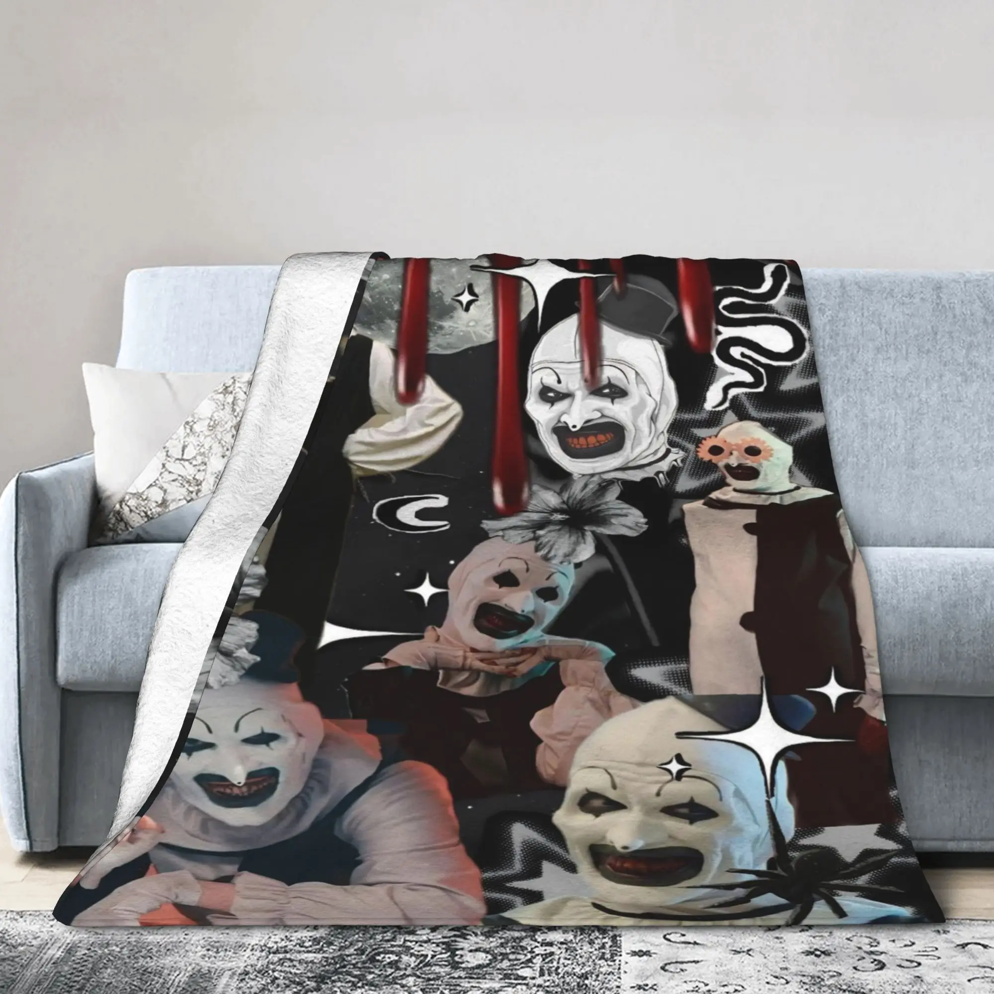 Terrifier Blankets Horror Movie Flannel Funny Warm Throw Blankets for Chair Covering Sofa Textile Decor