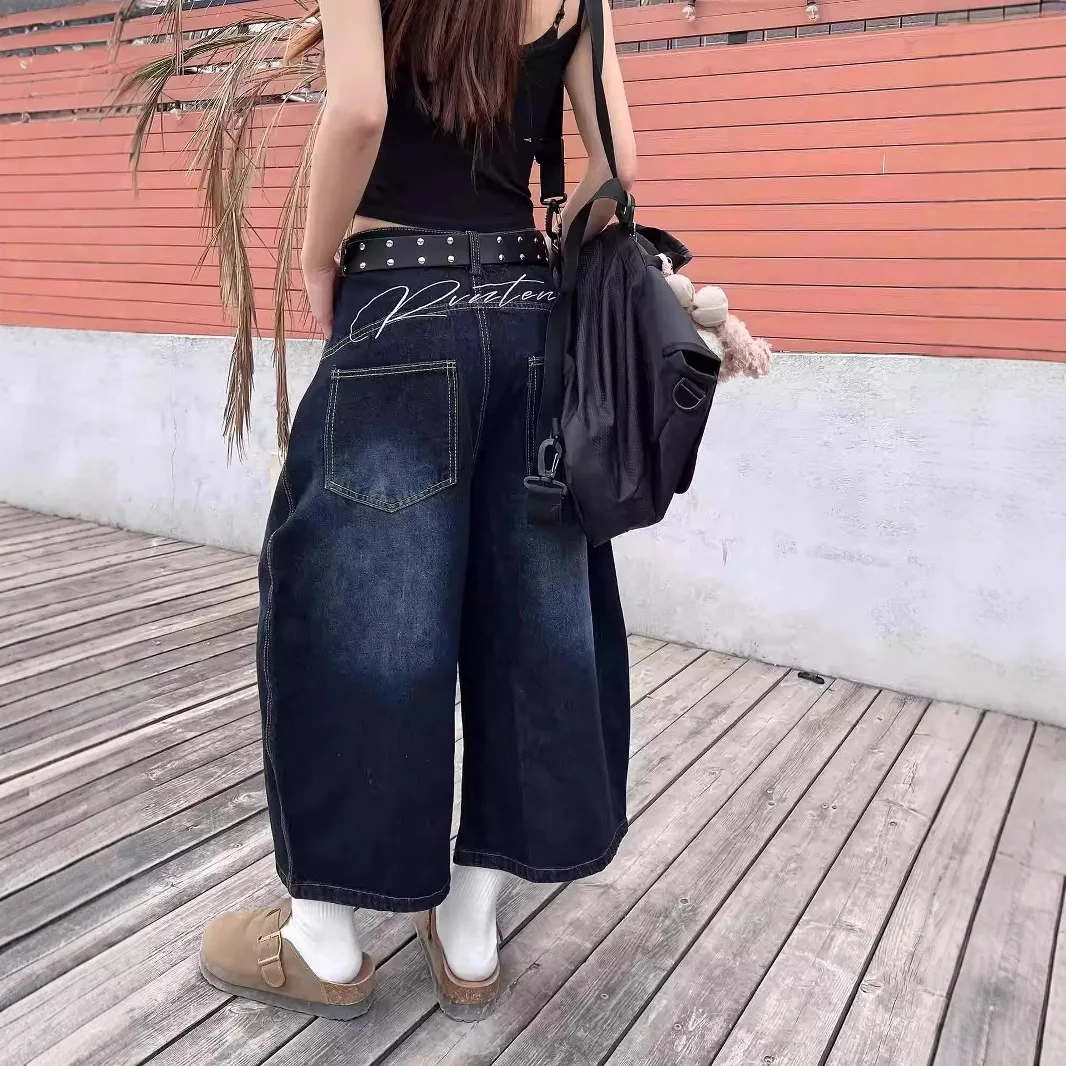 

Американские уличные джинсы с лоскутной вышивкой и высокой талией, широкие джинсы для мужчин и женщин, летний винтажный дизайн, хлопок