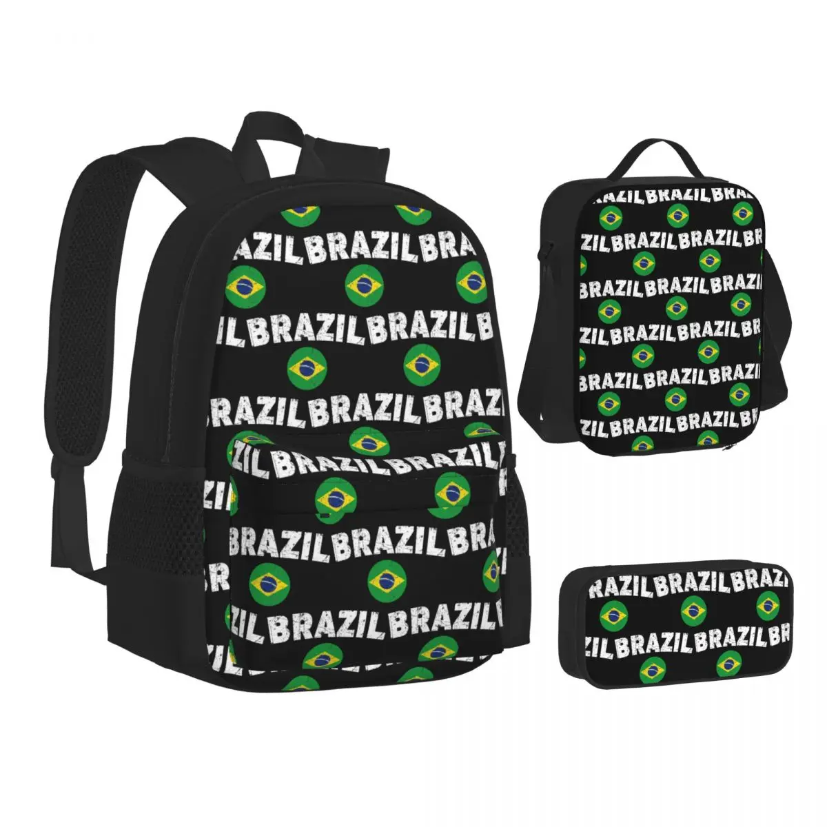 Brazil Soccer Team Football Brazilian Flag Backpacks Bookbag School Bags Children Rucksack Lunch Bag Pen Bag Three-Piece Set