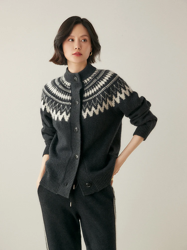 

High Quality Autumn Winter Soft Warm Fashion Women's Mock Neck Buttons Cardigan 100% Cashmere Sweater Casual Loose Clothing Tops