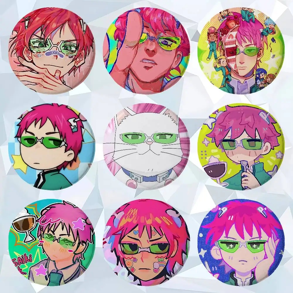 Cartoon S-Saiki Kusuo Premium Tinplate Round Lapel Pins: Cute Badge Brooches For Shoulder Bag Accessories, Souvenir Gifts