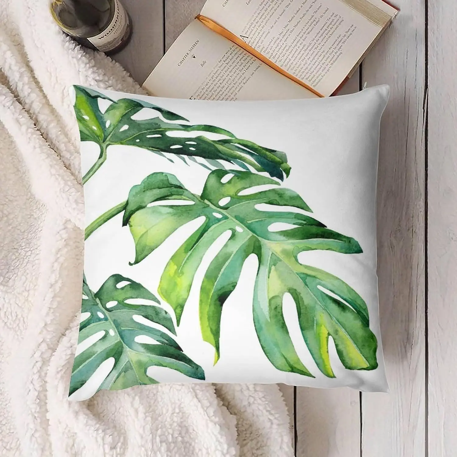 Elegant Monstera Leaf Tropical Pillowcase 18x18 Inch Botanical Print Green Jungle Decor Pillow Cover autumn decoration