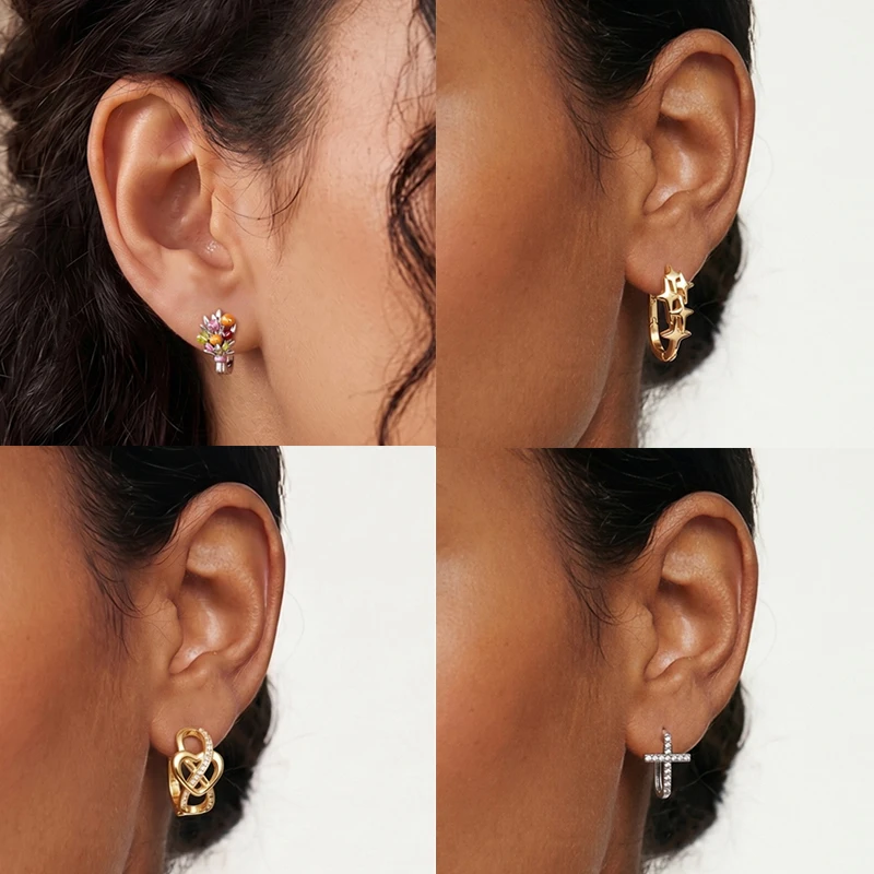 925 Sterling Silber Creolen Pfotenabdruck Blumenstrauß Kleeblatt Lavendel Fisch Bunter Schmuck Geschenk für Frauen und Mädchen – Detail 3