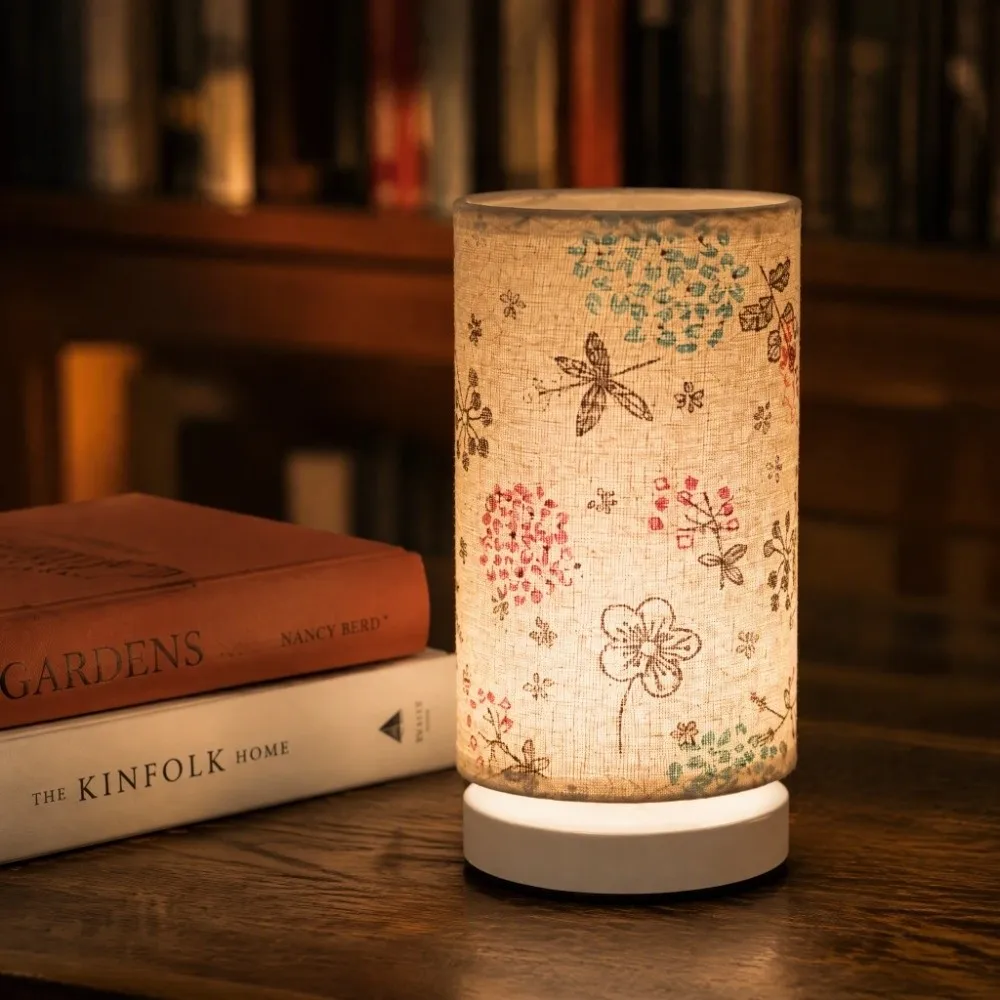 Simple LED Bedside Night Lamp USB Plug in Wooden Desktop Decoration Lamp Three Colors Adjustable Linen Table Lamp Living Room