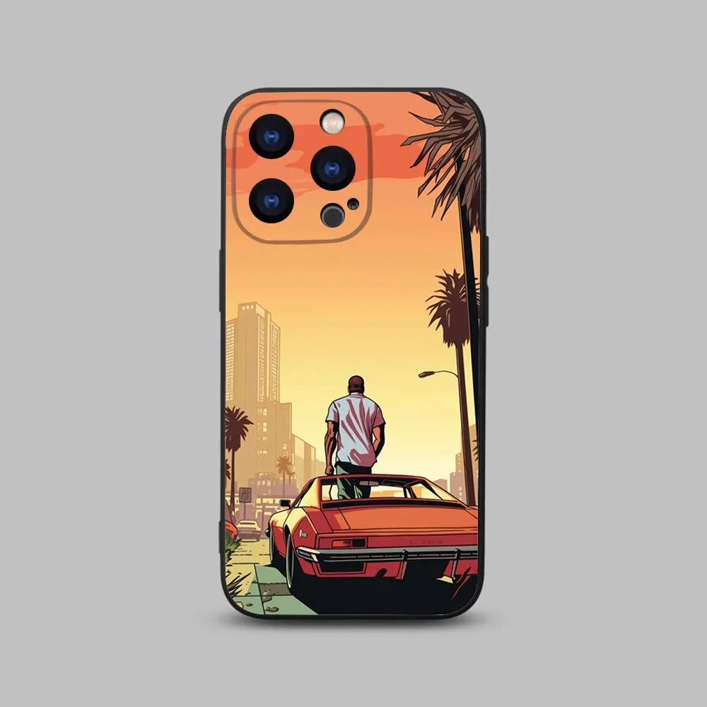 Rockstar Gta 5 Grand Phone Case For iPhone 15,14,13,12,11 Plus,Pro,Max,XR,XS,X,7,8 Plus,SE,Mini Black Silicone Soft