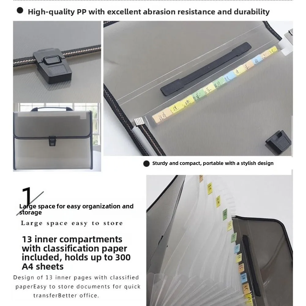 

13 Pocket Test Paper Storage Bag Waterproof Large Capacity Accordion File Folder with Index Stickers Portable Handheld File Bag