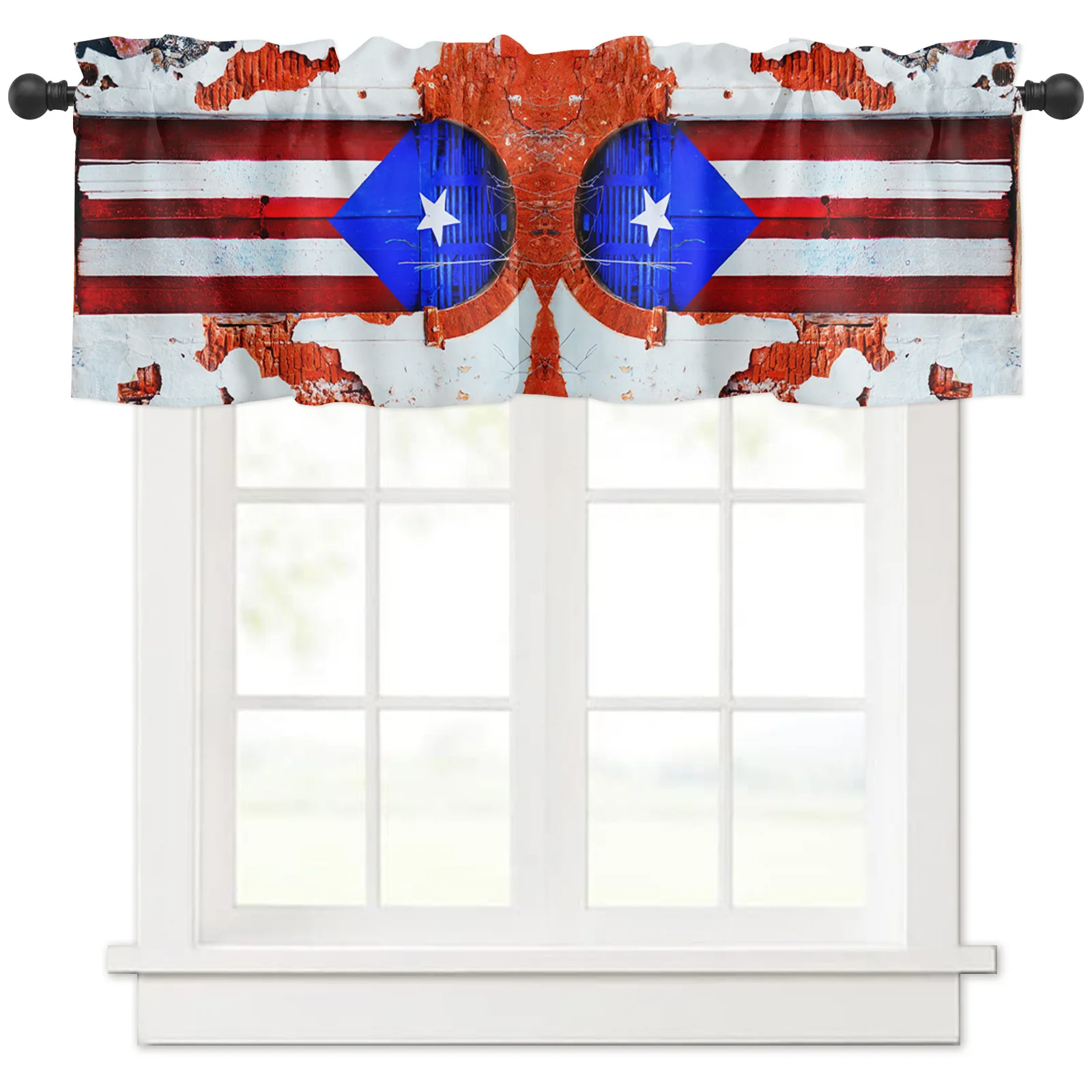 ZEDLIYU Valances for Windows Kitchen Living Room Small Window Valance Puerto Rico Flag 1 Panel, 54 x 18 Inch