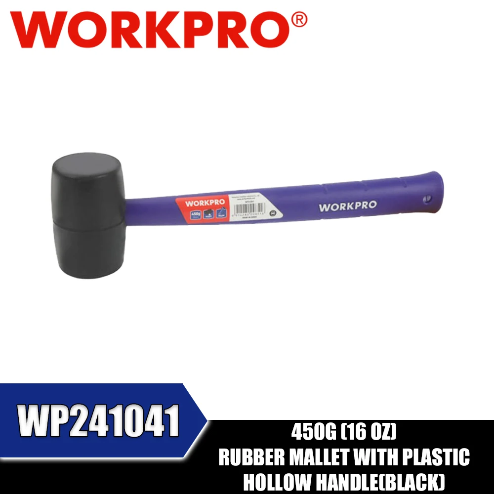 WORKPRO WP241040 WP241041 450G (16Oz) Rubber Mallet with Plastic Hollow Handle
