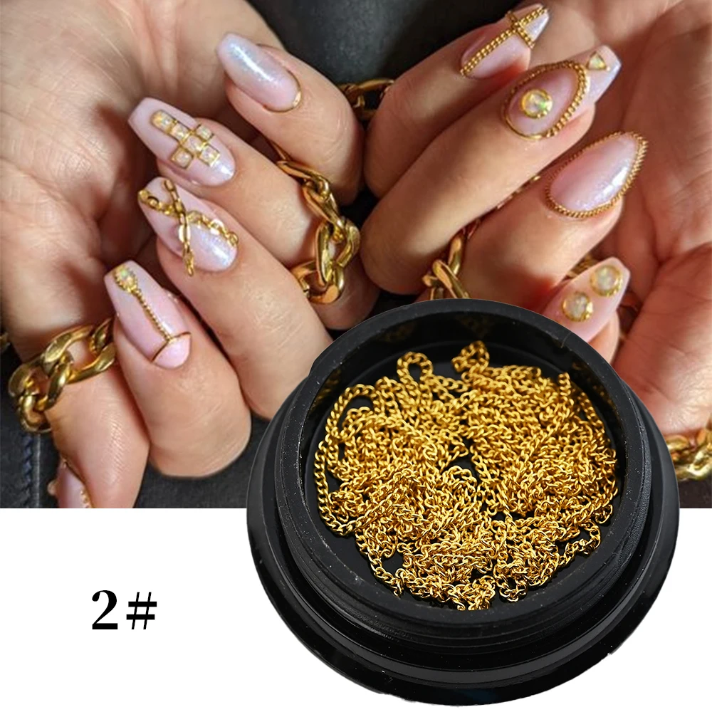 100CM 3D Punk Metalen Ketting Nagellegering Studs 1,5-2mm Goud Zilver Lange Ketting Nagelbedels DIY Franse Legering Goud/Punk Manicure Jewelr
