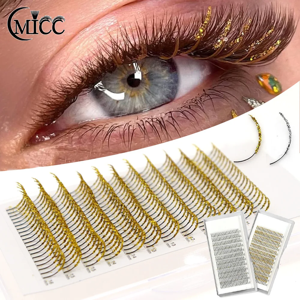 

240pcs Sliver Golden Glitter Lashes Extension Handmade Super Shinning Colored False Lash Wholesale Cosplay Sparkle Fairy Lashes