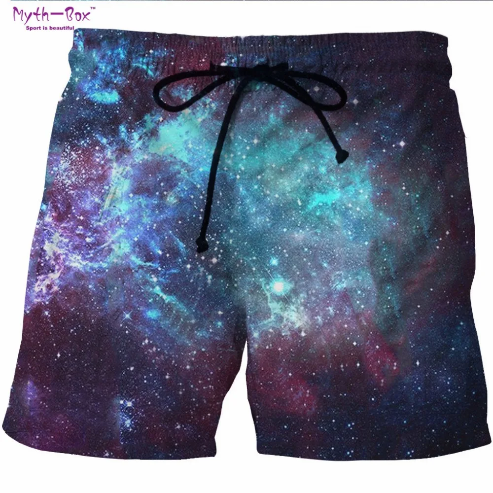 Summer Man's Beach Shorts Water Sports Loose Running Pants Space Print Galaxy Surfing Shorts Oversized Male Swim Surf Boardshort