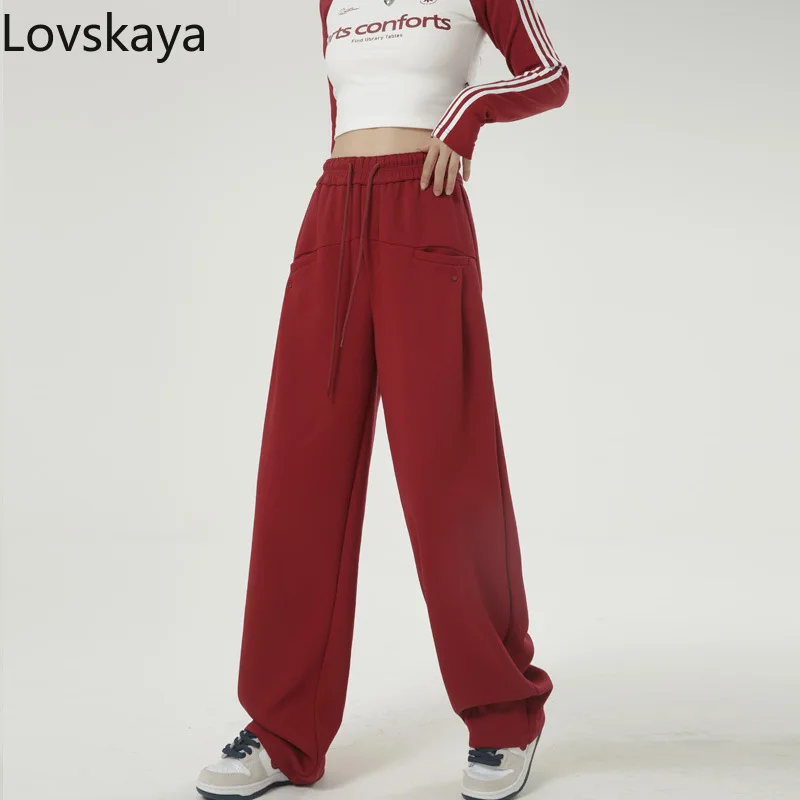 

New high waisted loose fitting wide leg casual pants sports pants women's autumn and winter straight leg narrow pants