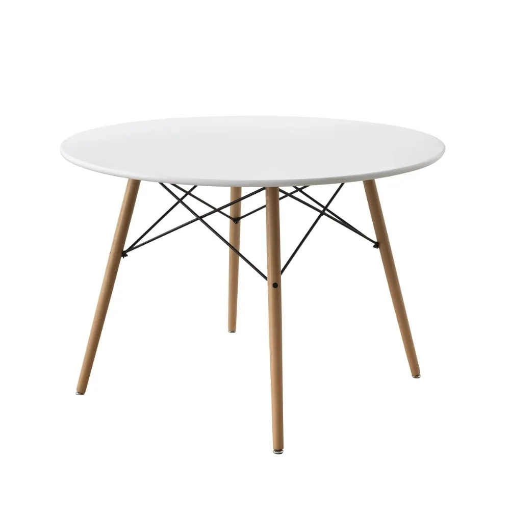 Outdoor Chairs ,42inch Round Modern Wood Dining Table Mid Century Style, Beech and White Color Chairs