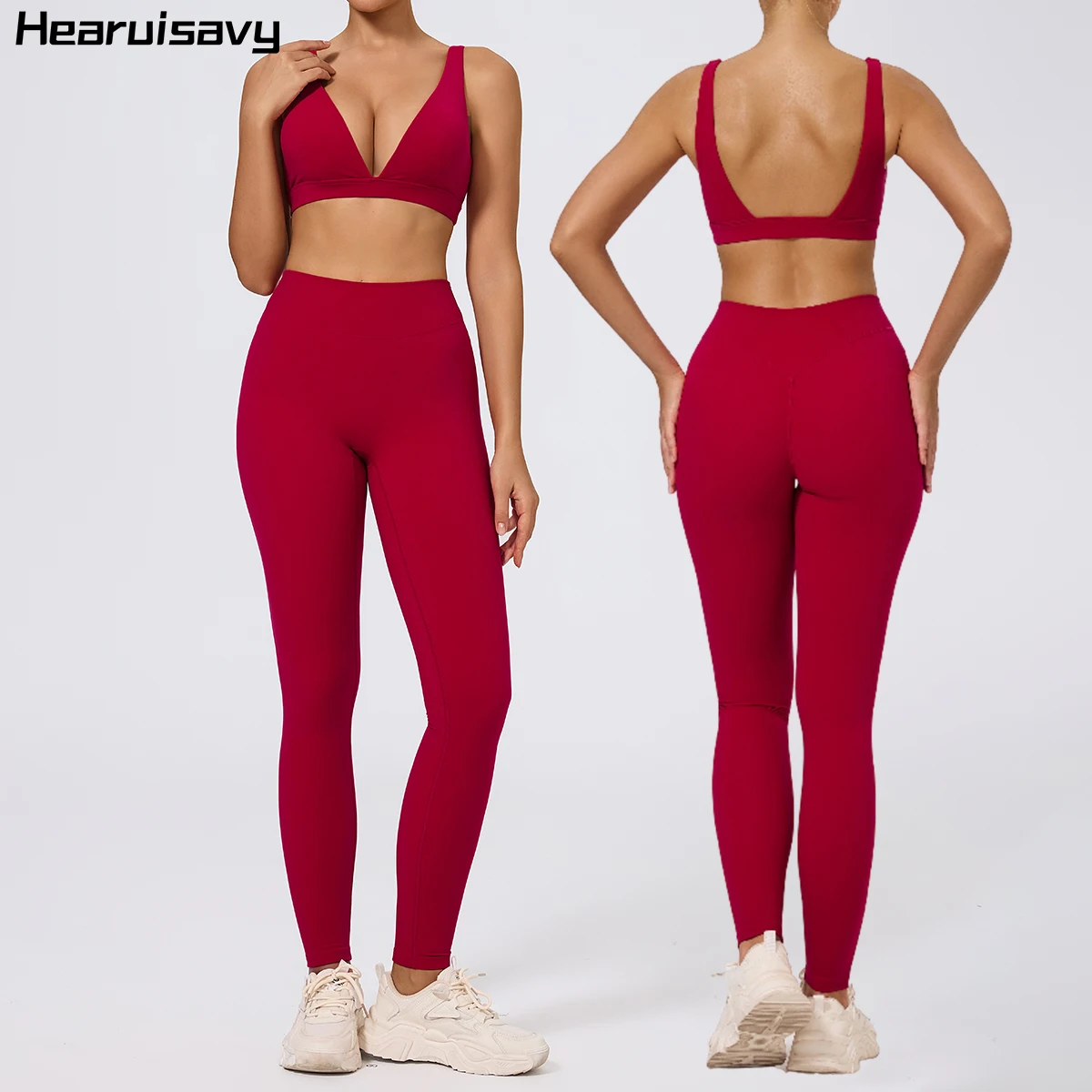 Hearuisavy 2Pcs Fitness Set High Impact Sports Bra Women Gym Top Breathable Quick-Dry Running High Waist Workout Yoga Pants