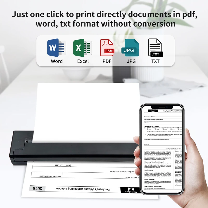 A4 Mini Pocket Thermal Printer Black and White  Wireless Handheld Inkless Document Printer for Home or Office